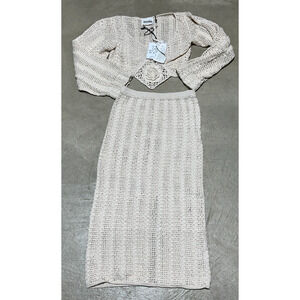 NEW MOZH MOZH FREE PEOPLE IVORY SHIRAZ CROCHET MIDI SKIRT CROP TOP SIZE SMALL